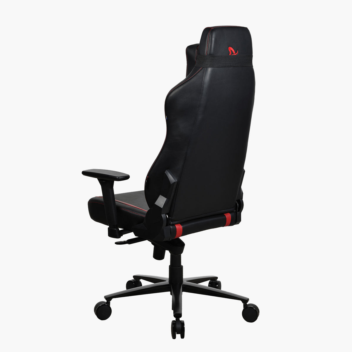 Arozzi Europe Vernazza SoftPU chair, black with red accents, back view on white background.