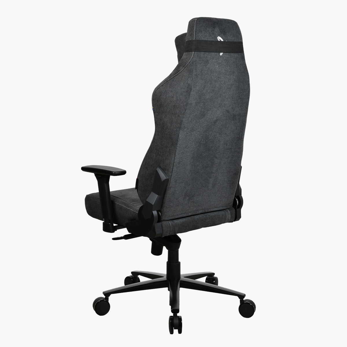 Arozzi Europe Vernazza XL Soft Fabric chair, gray, ergonomic, with armrests, rear view.