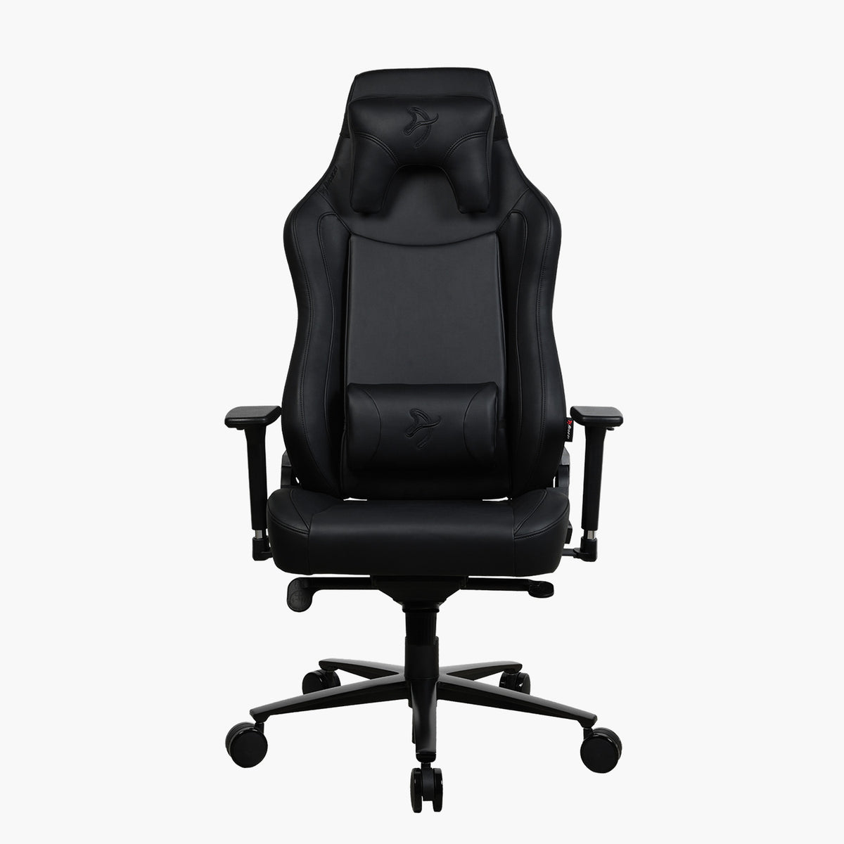 Arozzi Europe Vernazza XL SoftPU gaming chair, black, with headrest & lumbar support, front view.