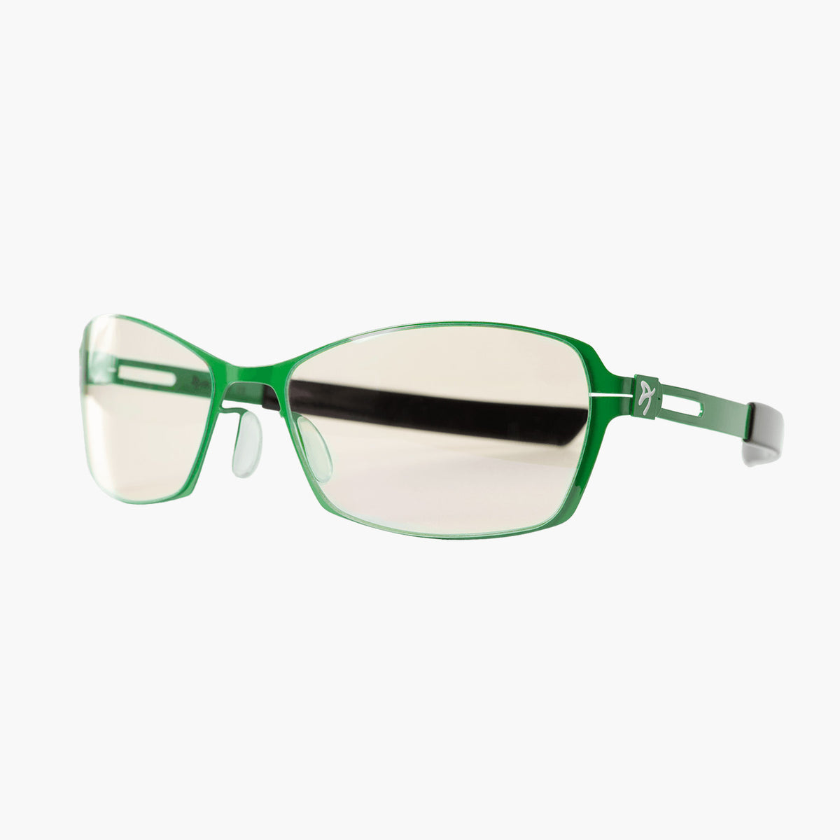Arozzi Europe Visione VX-500 green-rim glasses help reduce digital eye fatigue from computer use.