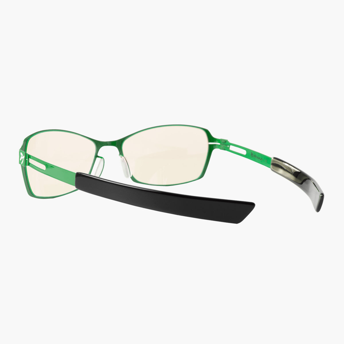 Arozzi Visione VX-500: Green-rimmed blue light glasses with black/tortoiseshell arms for screens.