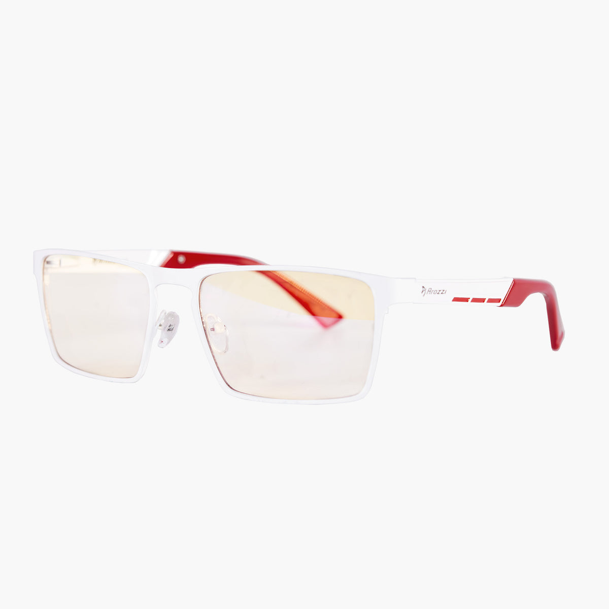 Arozzi Europe Visione VX-800: blue light yellow lens glasses, rectangular clear frames.