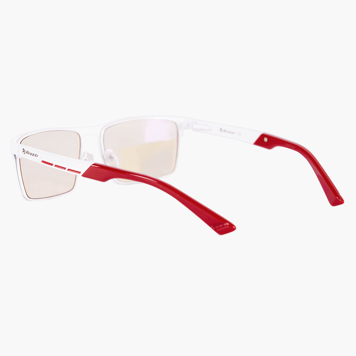 Arozzi Europe Visione VX-800: clear blue light glasses, red/white frames, rear view shown.
