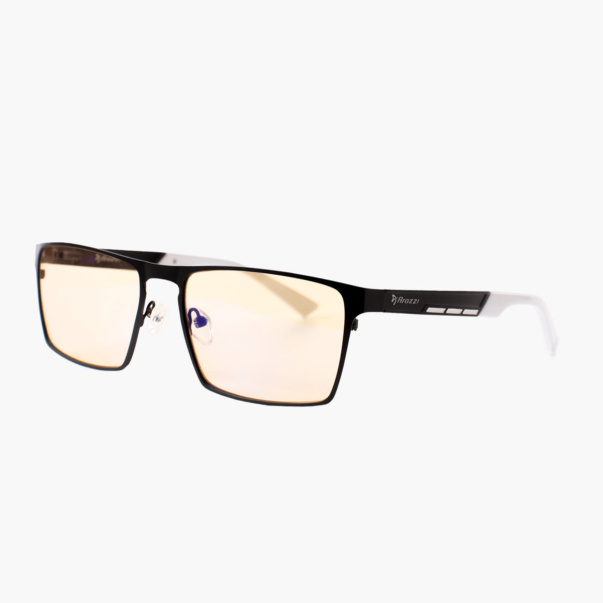 Arozzi Europe Visione VX-800: black rectangular computer glasses, yellow lenses, blue light block.