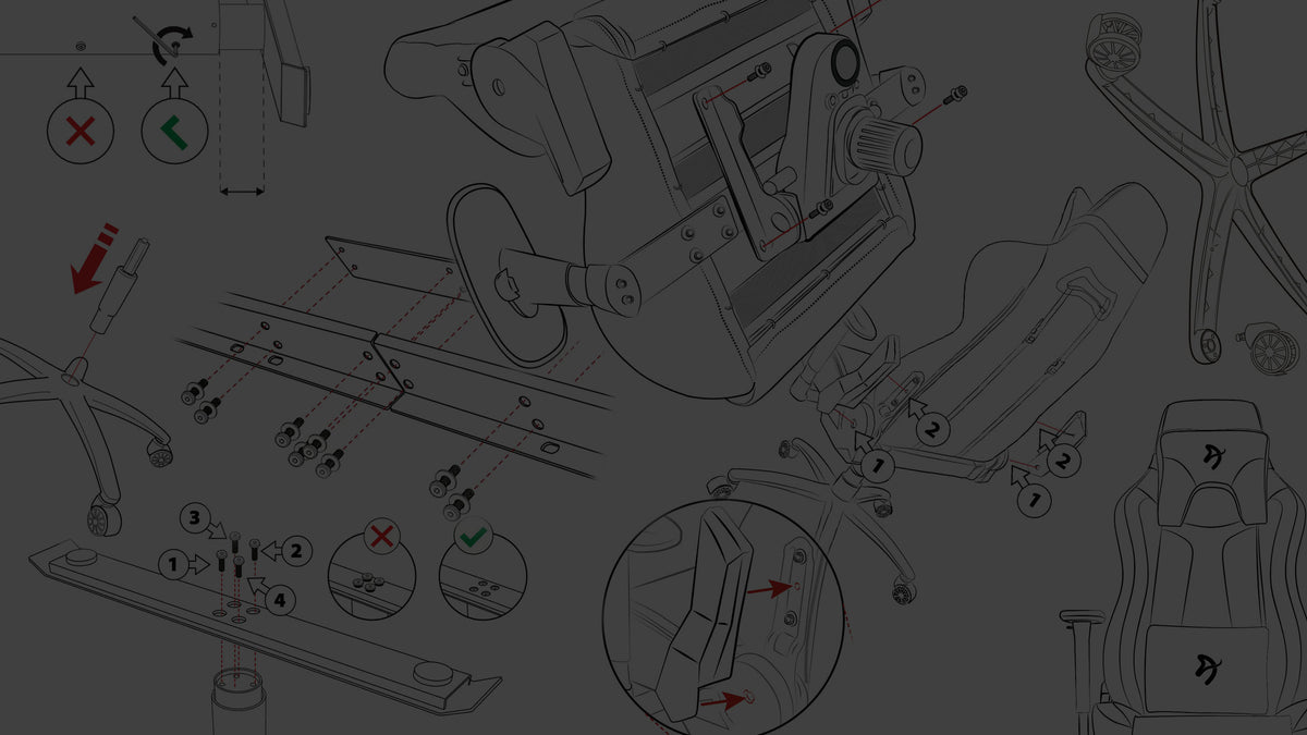 Diagram showing step-by-step assembly instructions for an office or gaming chair.