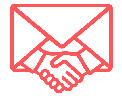 Red envelope icon with handshake in the center, symbolizing agreement or communication.