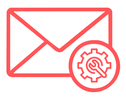Red envelope icon with a gear and wrench symbol overlaid in the bottom right corner.