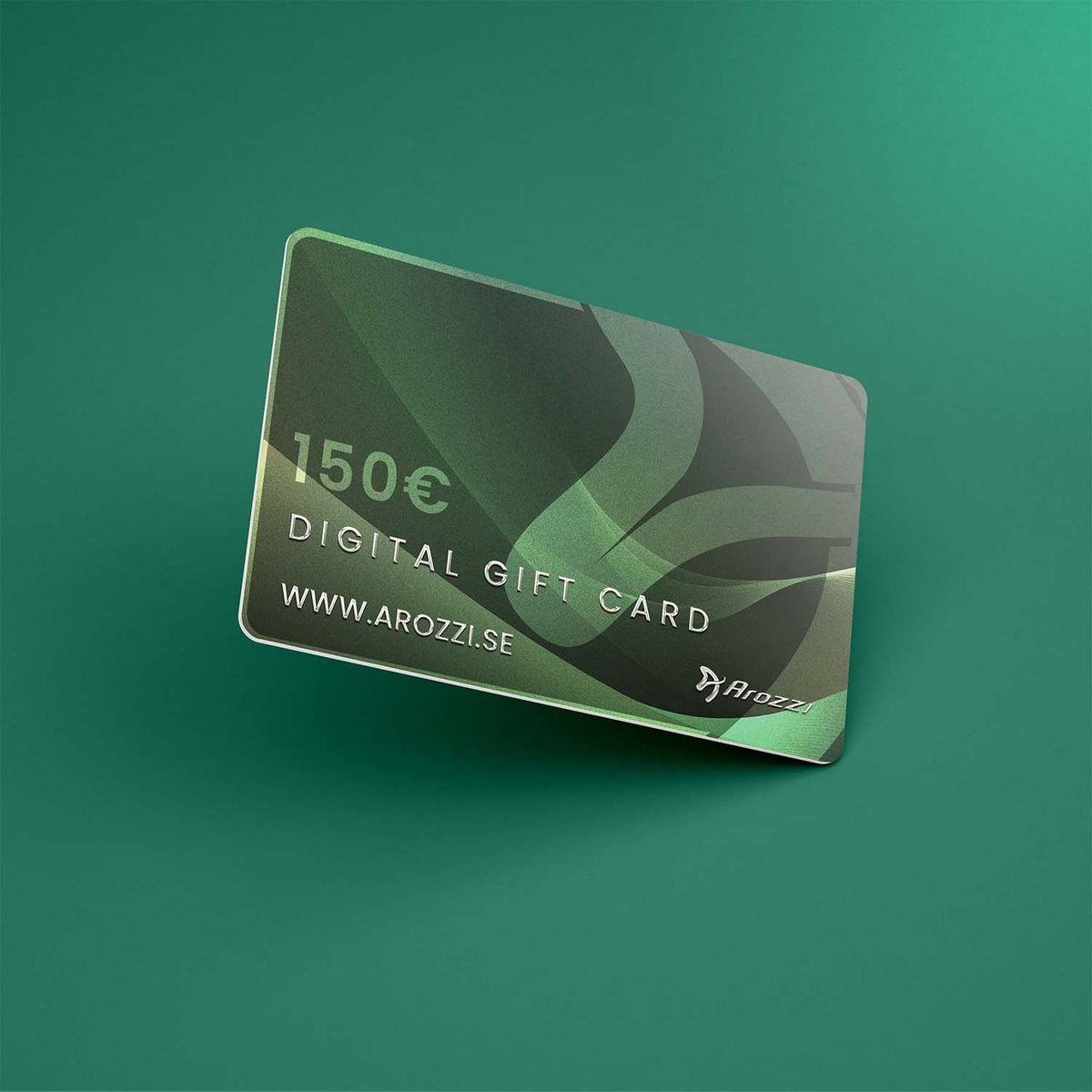 Arozzi Europe Digital Gift Card: 150€ green gamer gift on a matching green background.