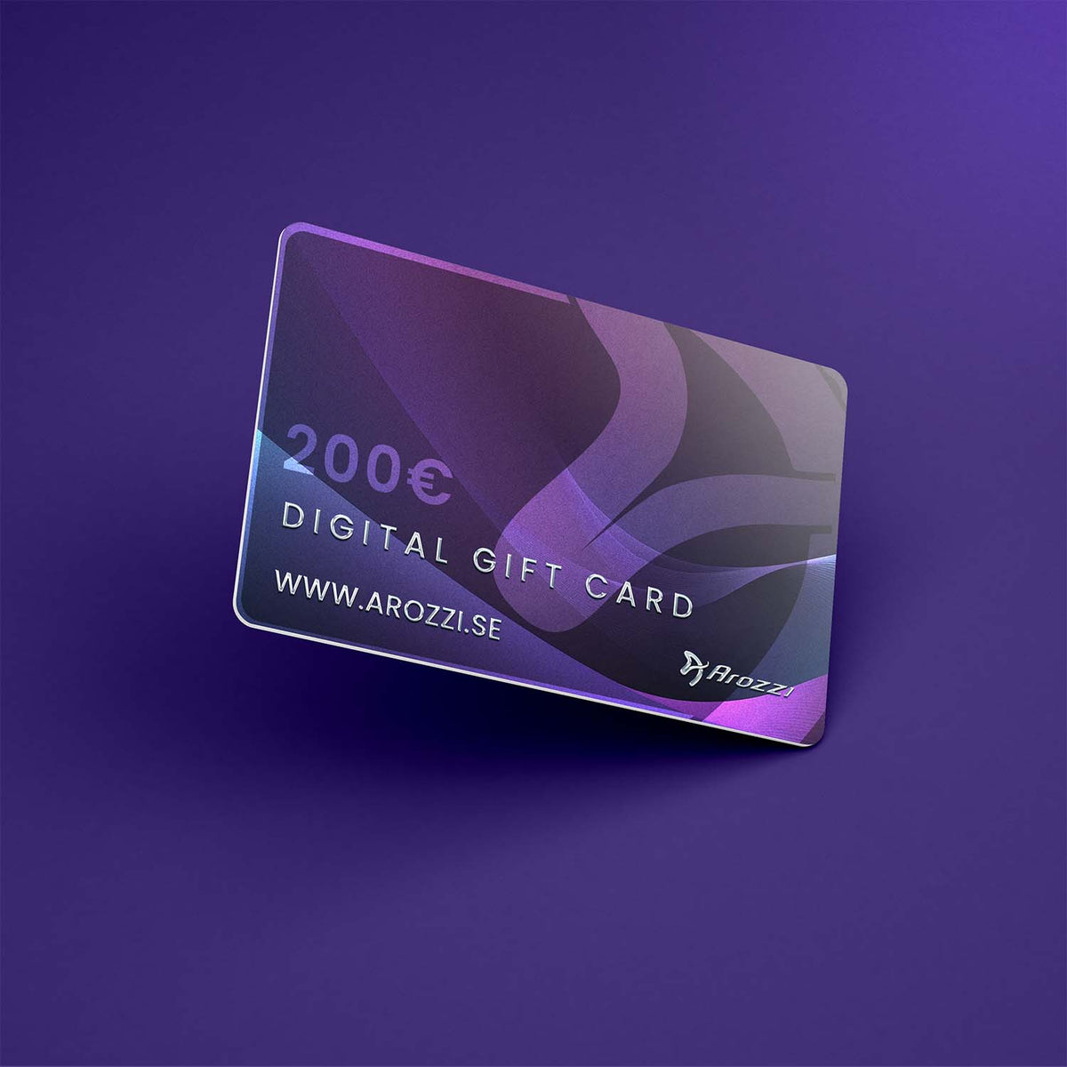 Arozzi Europe’s €200 Digital Gift Card in purple—an ideal gamer gift.