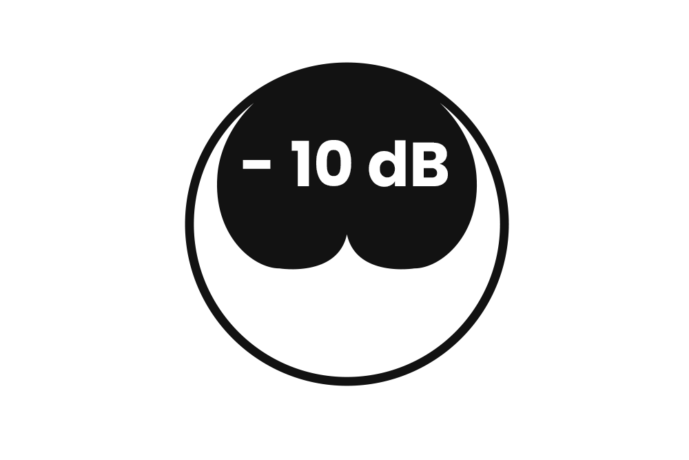 Black circle with -10 dB in white; looks like a bean shape inside the circle.