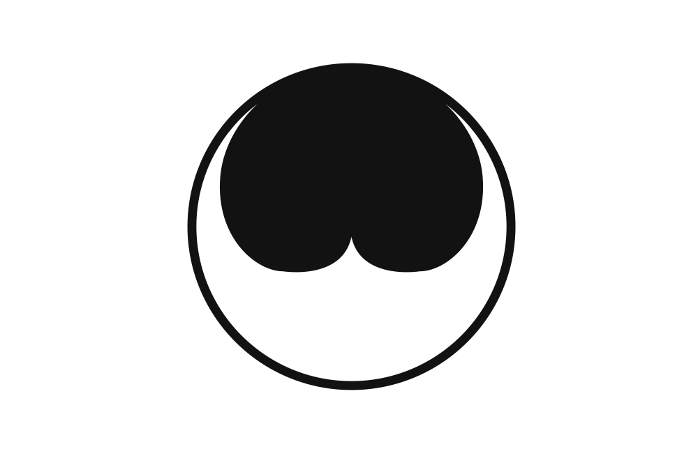 Black semicircle with two rounded lobes inside a thin black circle on a white background.