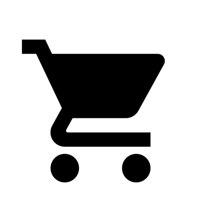 Black shopping cart icon on a white background.