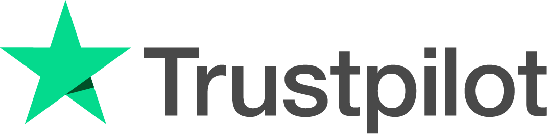 Trustpilot logo with a green star and Trustpilot in black text.